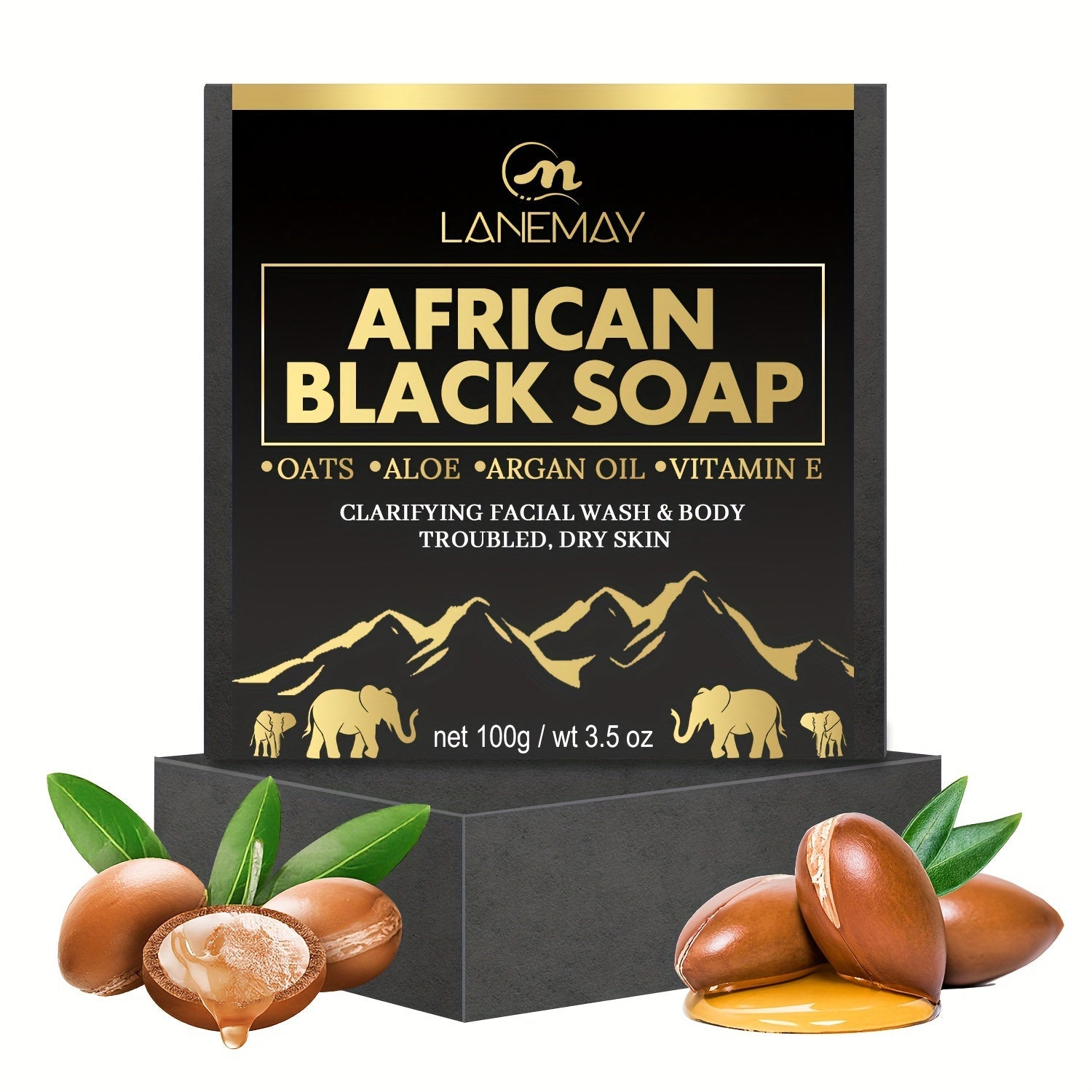 100g African Black Soap Bar - Deeply Cleansing, Moisturizing, Soothing Dry Skin for All Skin Types